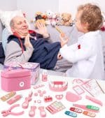 Trusa medicala pentru copii, doctor, dentist, halat si boneta, roz - imagine 5