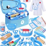 Trusa medicala pentru copii, doctor, dentist, halat si boneta, albastru