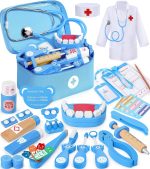 Trusa medicala pentru copii, doctor, dentist, halat si boneta, albastru