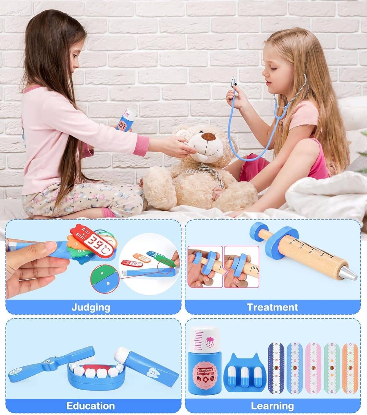 Trusa medicala pentru copii, doctor, dentist, halat si boneta, albastru - imagine 2