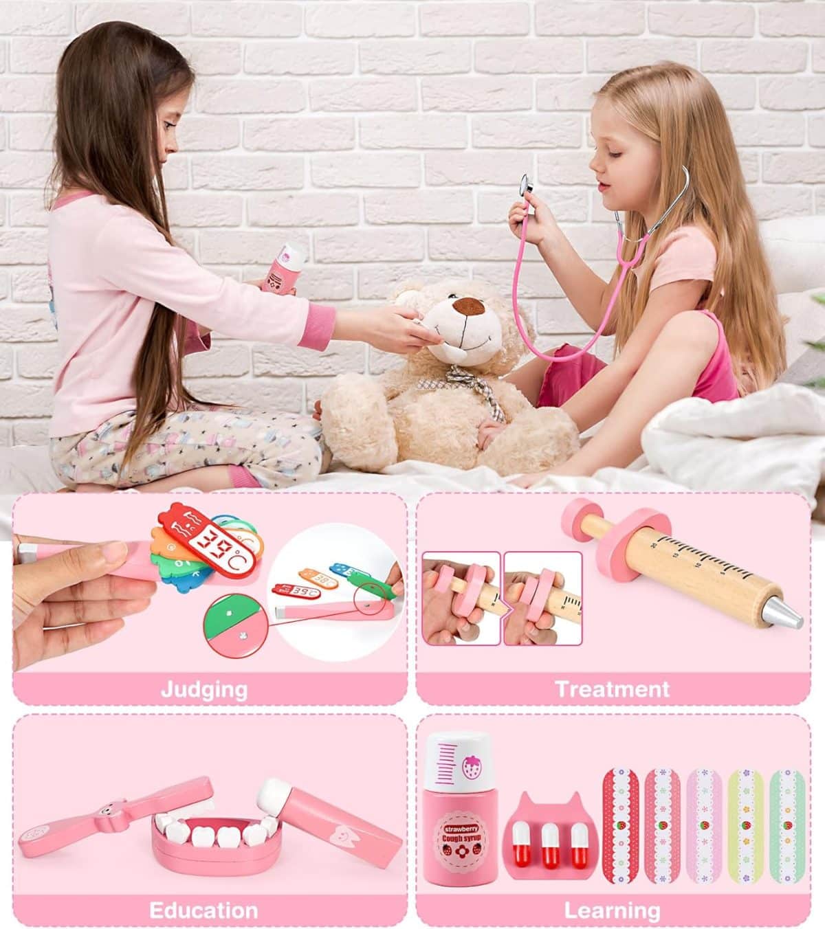 Trusa medicala pentru copii, doctor, dentist, halat si boneta, roz - imagine 2