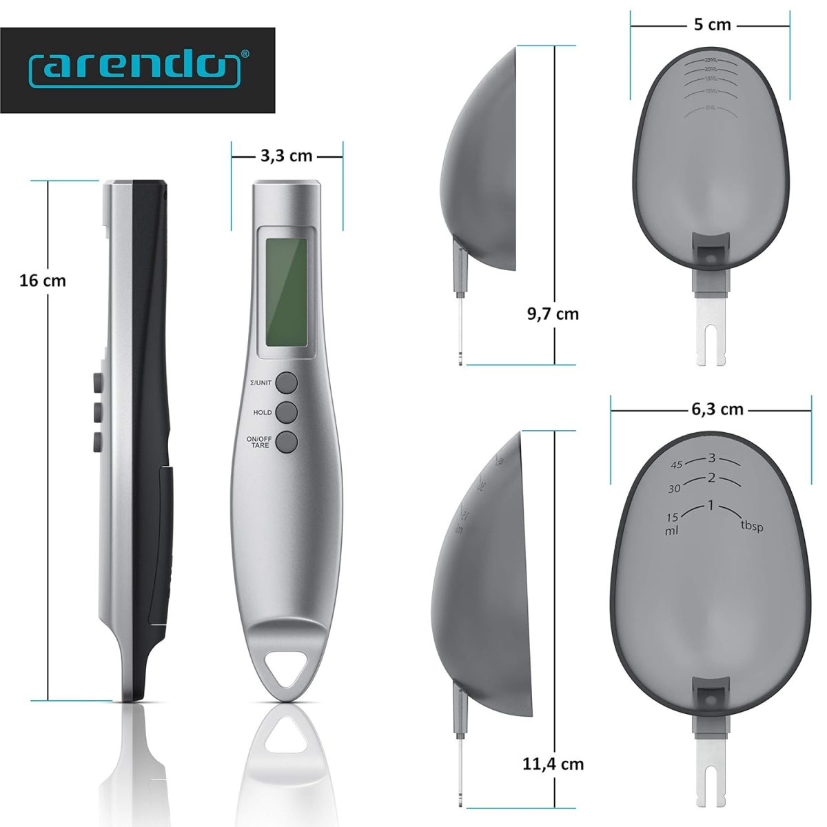 Cantar bucatarie digital, 2 capete, tip lingura, display LCD, 1-300 g, gri - imagine 2