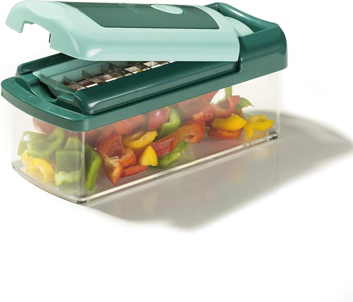 Tocator de legume manual, 16 piese, lame inox, caserola, verde, plastic, Kraftpunkt® - imagine 6