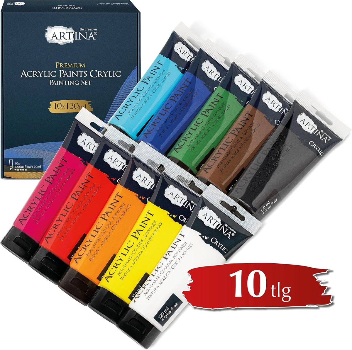 Set acuarele acrilice Artina, 10 culori, 120 ml - imagine 2