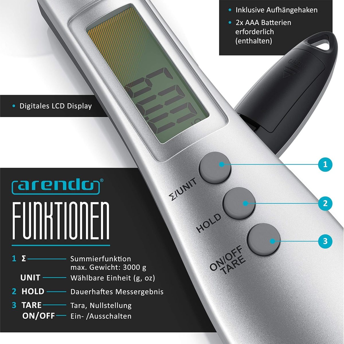 Cantar bucatarie digital, 2 capete, tip lingura, display LCD, 1-300 g, gri - imagine 5
