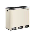 Cos de gunoi 3 in 1, Songmics, 3 x 18 L, cu pedale, otel inoxidabil, crem