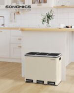 Cos de gunoi 3 in 1, Songmics, 3 x 18 L, cu pedale, otel inoxidabil, crem - imagine 7