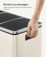 Cos de gunoi 3 in 1, Songmics, 3 x 18 L, cu pedale, otel inoxidabil, crem - imagine 2