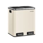 Cos de gunoi cu 2 compartimente, 2 x 15 L, Songmics, reciclare selectiva, otel, crem