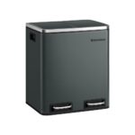 Cos de gunoi cu 2 compartimente, 2 x 15 L, Songmics, reciclare selectiva, otel, gri-verde