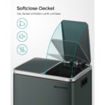 Cos de gunoi cu 2 compartimente, 2 x 15 L, Songmics, reciclare selectiva, otel, gri-verde - imagine 3