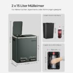 Cos de gunoi cu 2 compartimente, 2 x 15 L, Songmics, reciclare selectiva, otel, gri-verde - imagine 2