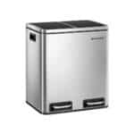 Cos de gunoi cu 2 compartimente, 2 x 15 L, Songmics, reciclare selectiva, otel, argintiu