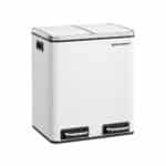 Cos de gunoi cu 2 compartimente, 2 x 15 L, Songmics, reciclare selectiva, otel, alb