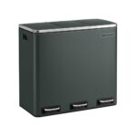 Cos de gunoi 3 in 1, Songmics, 3 x 18 L, cu pedale, otel inoxidabil, gri-verde