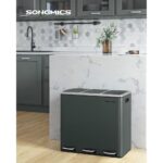 Cos de gunoi 3 in 1, Songmics, 3 x 18 L, cu pedale, otel inoxidabil, gri-verde - imagine 7