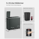 Cos de gunoi 3 in 1, Songmics, 3 x 18 L, cu pedale, otel inoxidabil, gri-verde - imagine 2