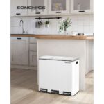 Cos de gunoi 3 in 1, Songmics, 3 x 18 L, cu pedale, otel inoxidabil, alb - imagine 7