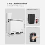 Cos de gunoi 3 in 1, Songmics, 3 x 18 L, cu pedale, otel inoxidabil, alb - imagine 2