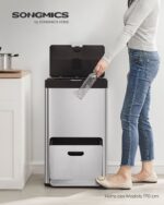 Cos de gunoi 3 in 1, 60L, reciclare selectiva, deschidere prin buton si pedala, absortie mirosuri, otel inoxidabil - imagine 5
