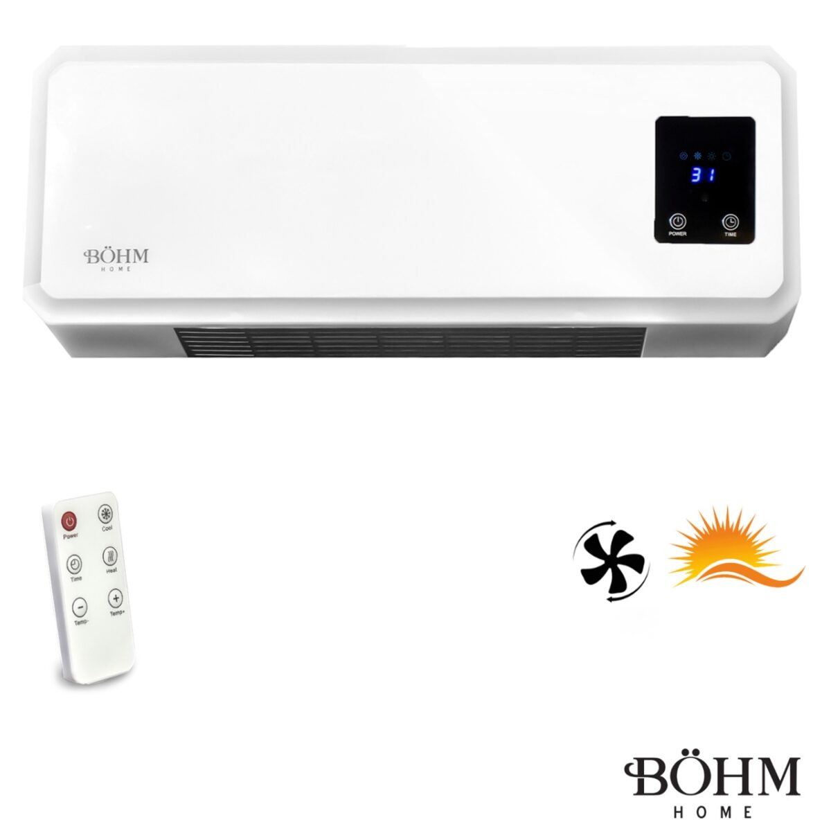 Aeroterma de perete, doua trepte de putere 1000/2000W, Timer 1-12 H , suprafata de incalzire 20-25 m² - imagine 2