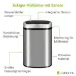 Cos de gunoi cu senzor automat, 50L, deschidere/inchidere silentioasa, otel, argintiu - imagine 4