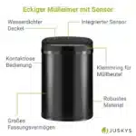 Cos de gunoi cu senzor automat, 50L, deschidere/inchidere silentioasa, otel, negru - imagine 7