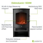 Semineu electric 1800 W cu efect de flacara LED, control WiFi/app, Fonta, telecomanda, 2 trepte de incalzire, stil soba, negru, Juskys - imagine 3
