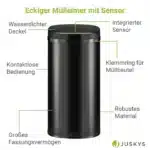 Cos de gunoi cu senzor automat, 70L deschidere/inchidere silentioasa, otel, negru - imagine 8