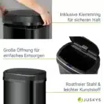 Cos de gunoi cu senzor automat, 50L, deschidere/inchidere silentioasa, otel, negru - imagine 5