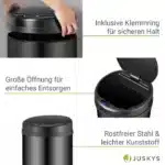 Cos de gunoi cu senzor automat, 40L, deschidere/inchidere silentioasa, otel, negru - imagine 8