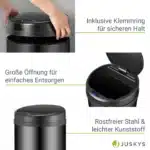 Cos de gunoi cu senzor automat, 30L, deschidere/inchidere silentioasa, otel, negru - imagine 8