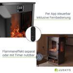 Semineu electric 1800 W cu efect de flacara LED, control WiFi/app, Fonta, telecomanda, 2 trepte de incalzire, stil soba, negru, Juskys - imagine 5