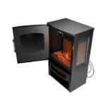 Semineu electric 1800 W cu efect de flacara LED, control WiFi/app, Fonta, telecomanda, 2 trepte de incalzire, stil soba, negru, Juskys - imagine 6