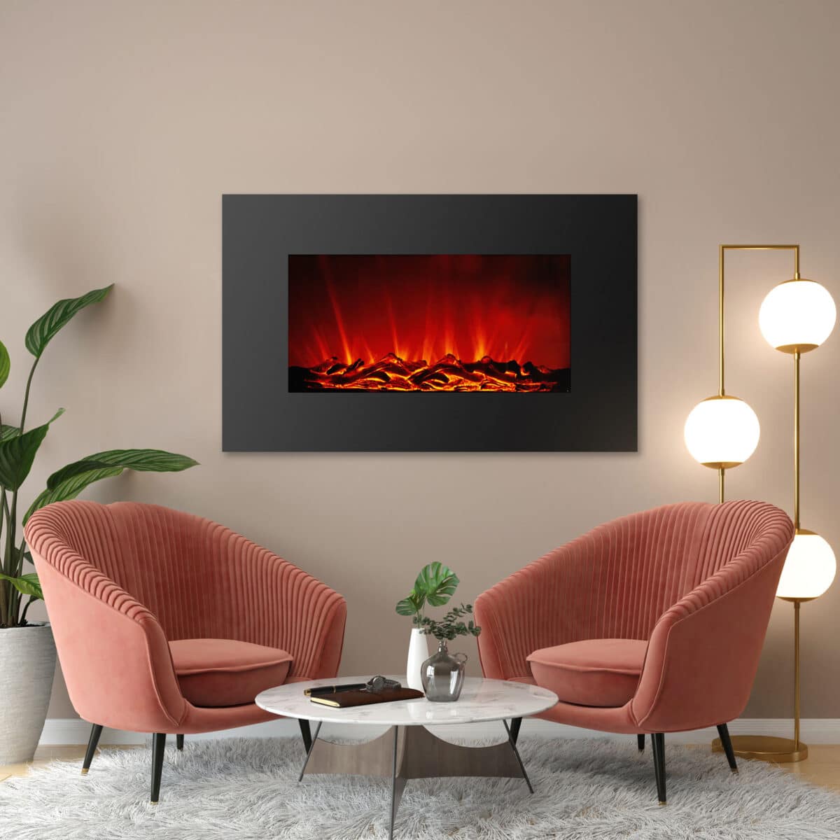 Semineu electric de perete, 950 W-2000 W, 15°C-30°C, radiator, LED , 91 x 15 x 56 cm - imagine 2