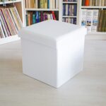 Taburet cu spatiu de depozitare, pliabil, piele ecologica, alb, 38 x 38 x 38 cm - imagine 2