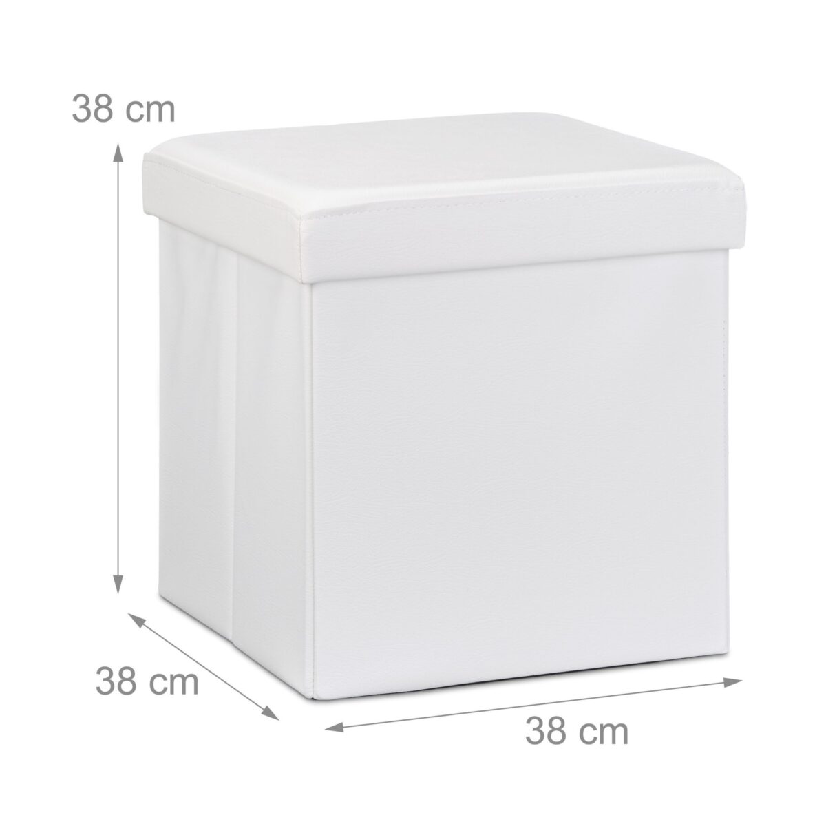 Taburet cu spatiu de depozitare, pliabil, piele ecologica, alb, 38 x 38 x 38 cm - imagine 4