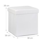 Taburet cu spatiu de depozitare, pliabil, piele ecologica, alb, 38 x 38 x 38 cm - imagine 4