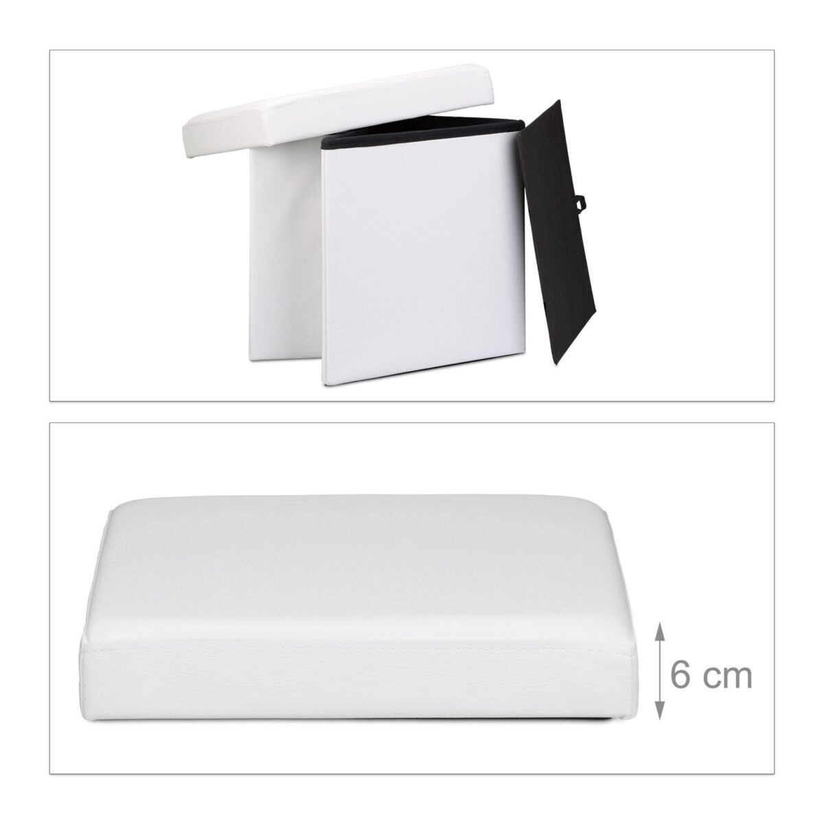 Taburet cu spatiu de depozitare, pliabil, piele ecologica, alb, 38 x 38 x 38 cm - imagine 5