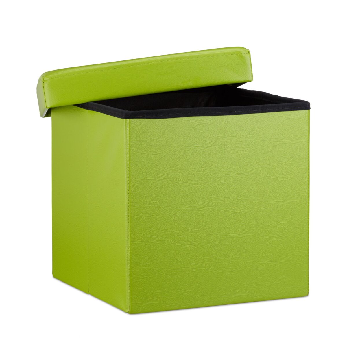 Taburet cu spatiu de depozitare, pliabil, piele ecologica, verde, 38 x 38 x 38 cm - imagine 2