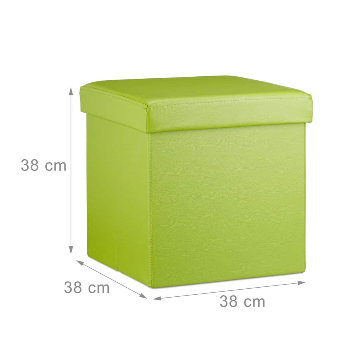 Taburet cu spatiu de depozitare, pliabil, piele ecologica, verde, 38 x 38 x 38 cm - imagine 3