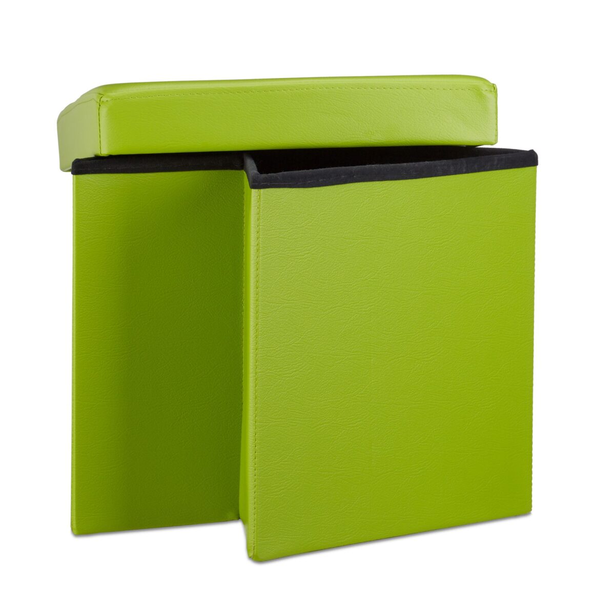 Taburet cu spatiu de depozitare, pliabil, piele ecologica, verde, 38 x 38 x 38 cm - imagine 5