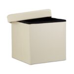 Taburet cu spatiu de depozitare, pliabil, piele ecologica, crem, 38 x 38 x 38 cm - imagine 2