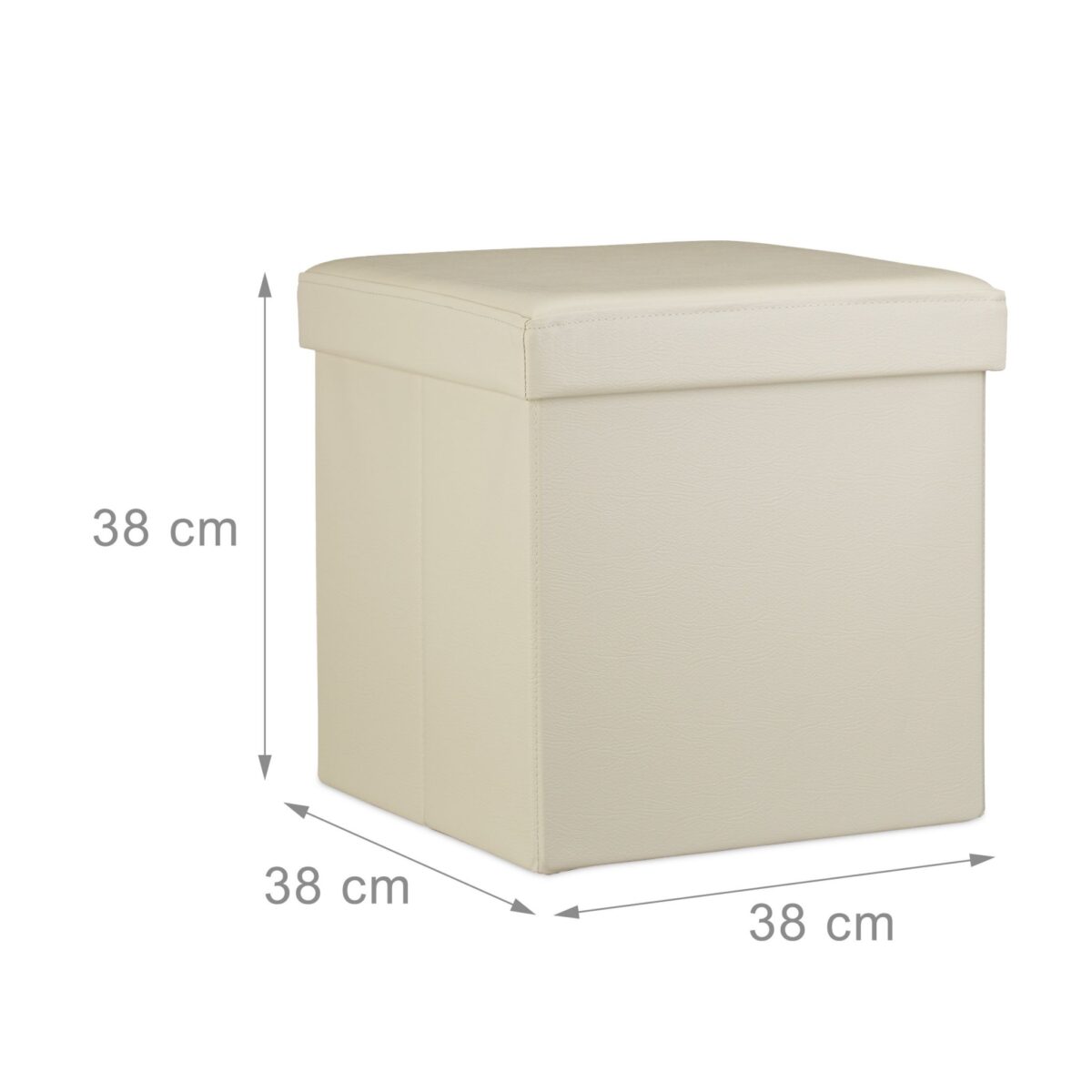 Taburet cu spatiu de depozitare, pliabil, piele ecologica, crem, 38 x 38 x 38 cm - imagine 3
