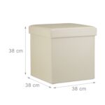 Taburet cu spatiu de depozitare, pliabil, piele ecologica, crem, 38 x 38 x 38 cm - imagine 3