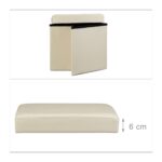 Taburet cu spatiu de depozitare, pliabil, piele ecologica, crem, 38 x 38 x 38 cm - imagine 4