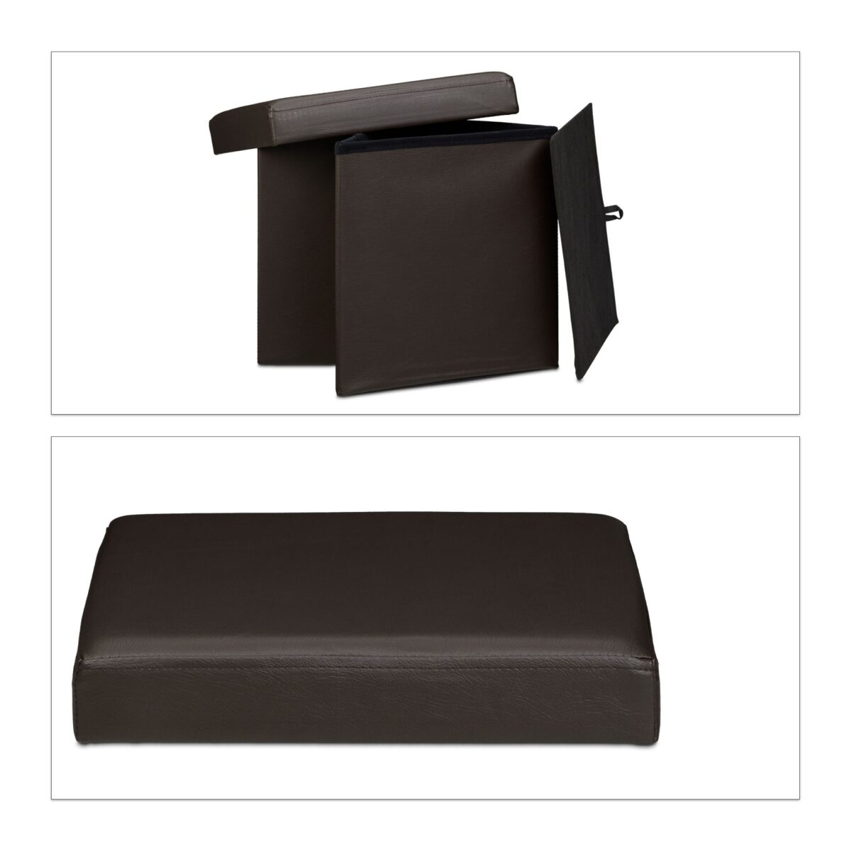 Taburet cu spatiu de depozitare, pliabil, piele ecologica, maro, 38 x 38 x 38 cm - imagine 7