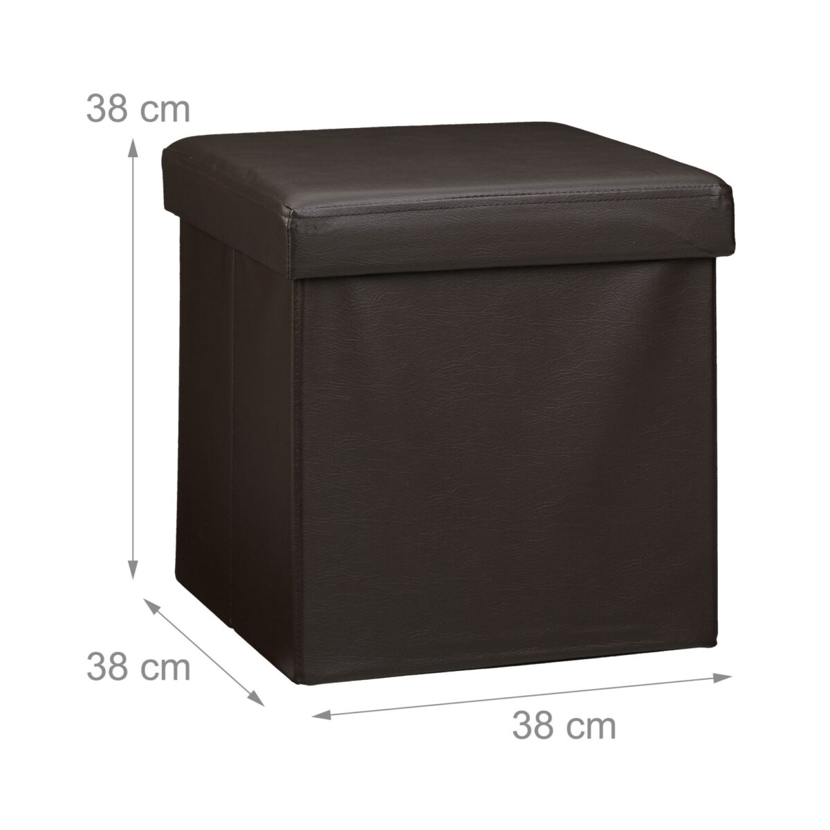 Taburet cu spatiu de depozitare, pliabil, piele ecologica, maro, 38 x 38 x 38 cm - imagine 2