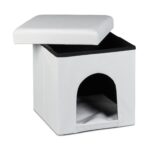 Taburet multifunctional, culcus animale de companie, piele ecologica, alb, 38 x 38 x 38 cm