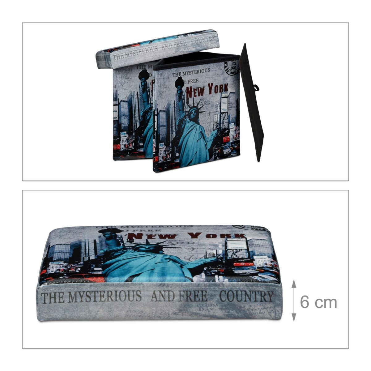 Taburet "New York" cu spatiu de depozitare, pliabil, piele ecologica, 38 x 38 x 38 cm - imagine 4